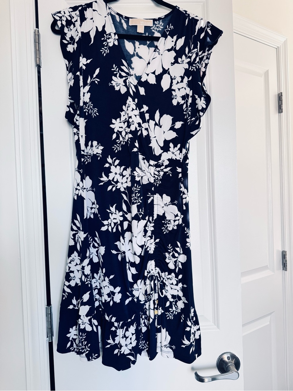 Micheal Korrs Floral Wrap Dress - Navy & White